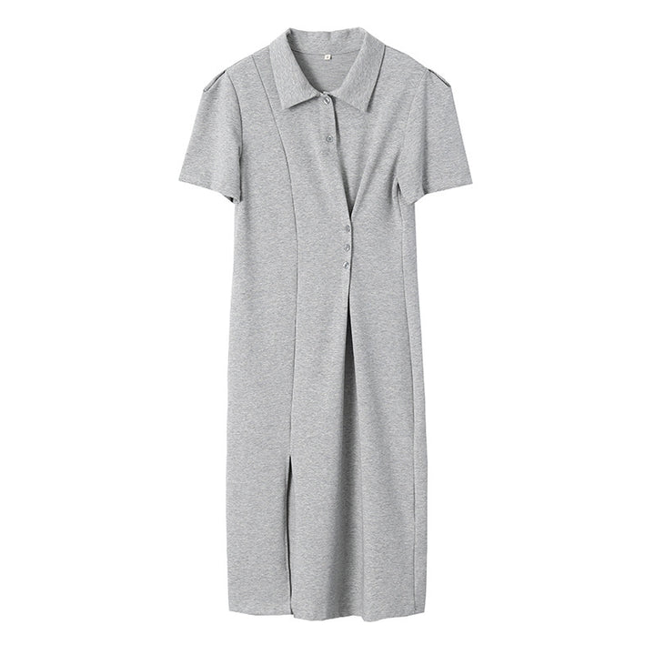 Damen lässiges Polokleid mit Knopfdetails und asymmetrischem Saum Drune