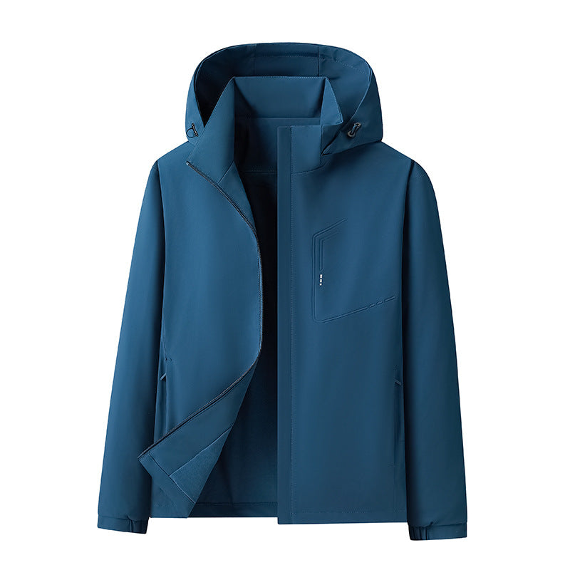 Herren Wasserabweisende Softshell-Jacke mit Kapuze nahtminimaler Optik & Brusttasche Drune