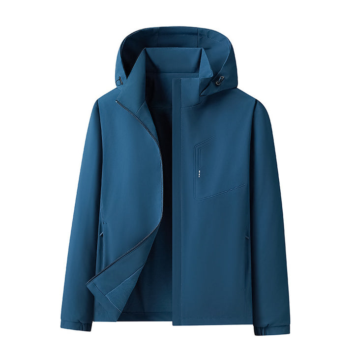 Herren Wasserabweisende Softshell-Jacke mit Kapuze nahtminimaler Optik & Brusttasche Drune