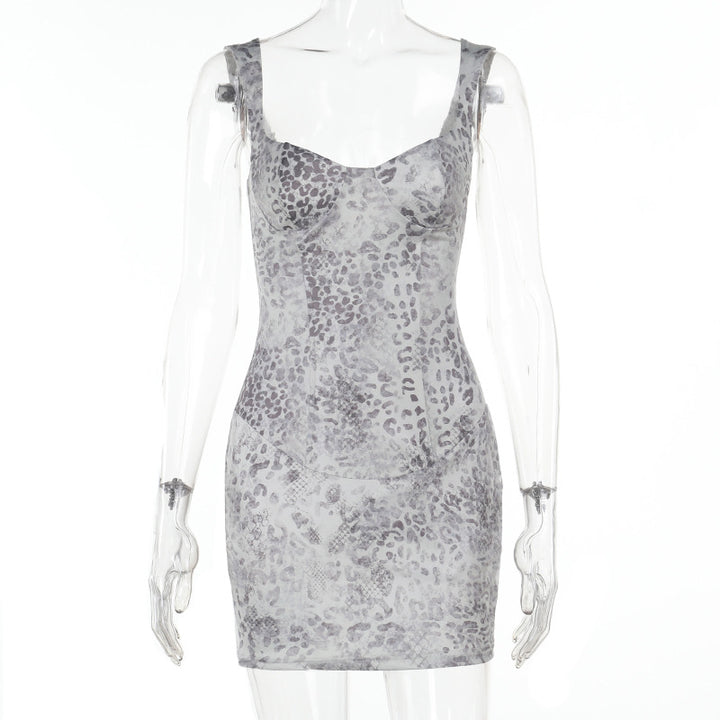 Damen figurbetontes Minikleid mit animalischem Druck Drune