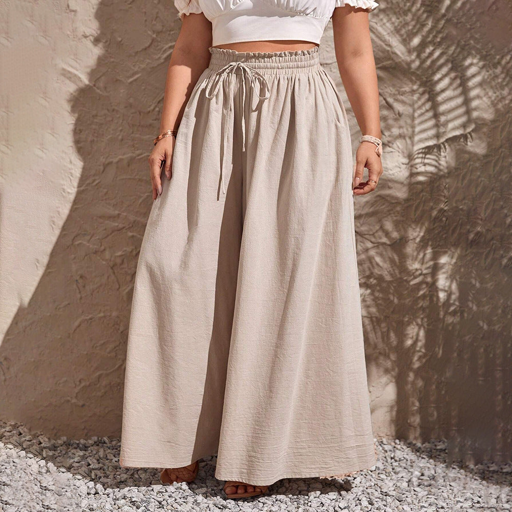 Damen weite Leinenhose mit elastischem Bund und seitlichen Taschen Drune
