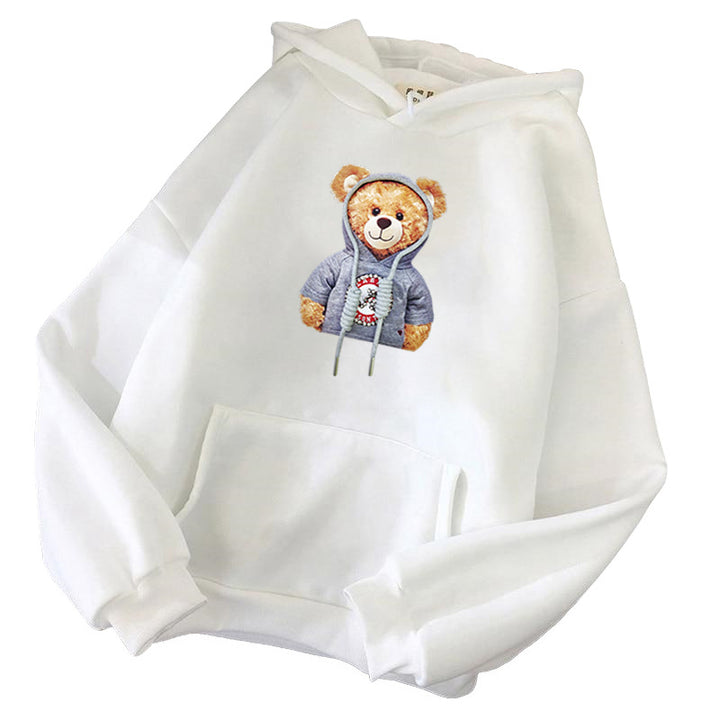 Unisex nan lässiger Oversize Kapuzenpullover mit Teddy-Frontprint, Kängurutasche und weichem Fleece-Innenfutter Drune