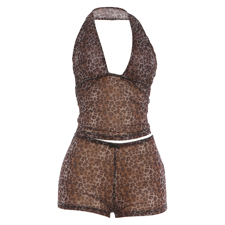 Damen lässiger Jumpsuit mit Leopardenmuster und dekorativen Details Drune