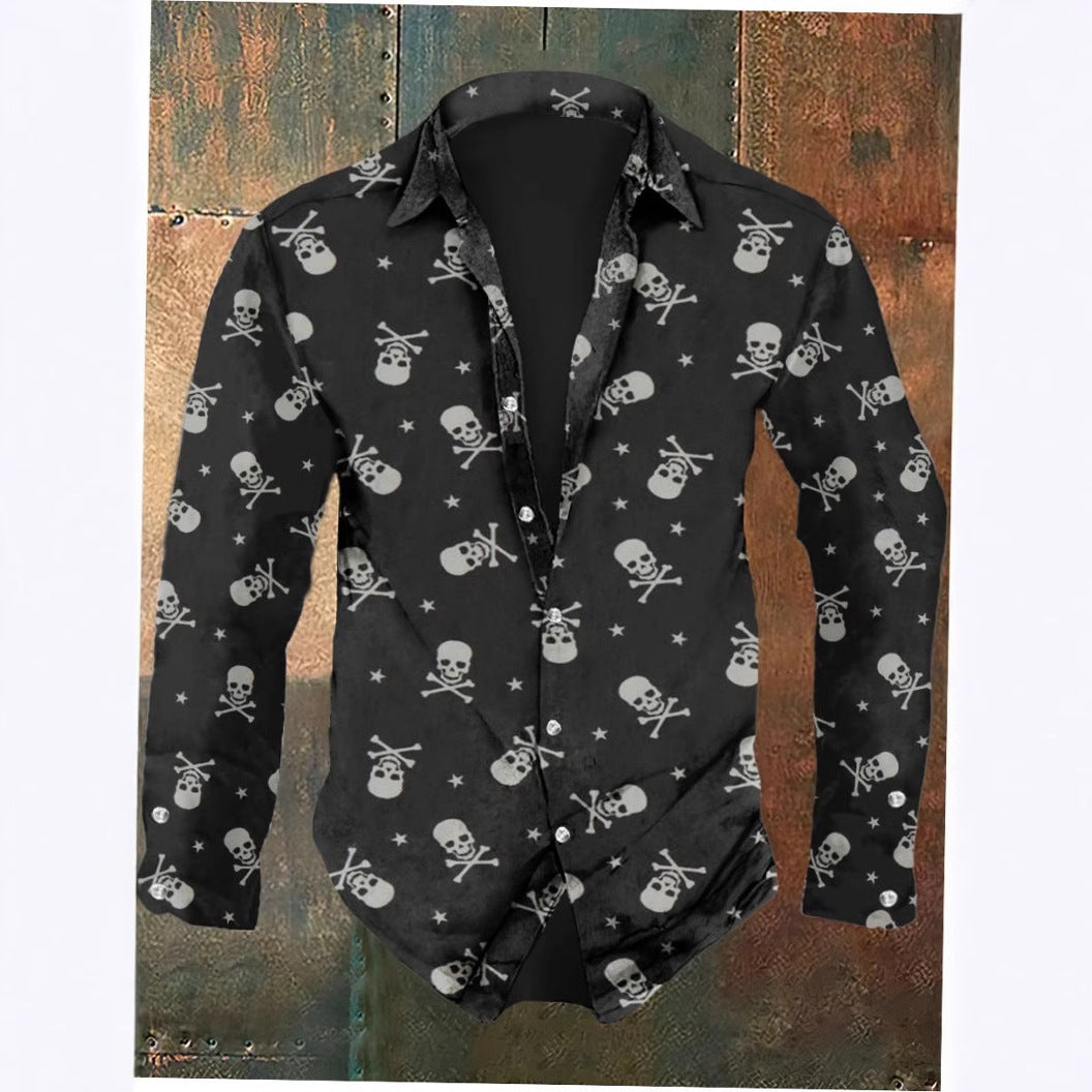 Herren Langarmhemd mit anspruchsvollem Totenkopf-Design und modernem Schnitt Drune