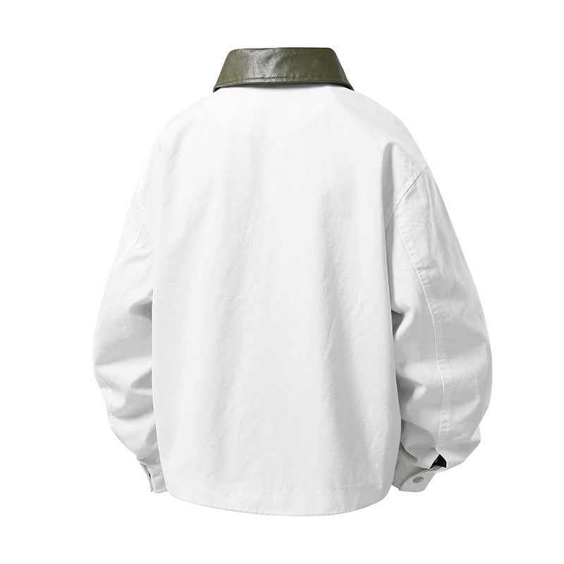 Herren leichte Oversize-Übergangsjacke mit Kontrastkragen aus Kunstleder und Zwei-Wege-Reißverschluss Drune