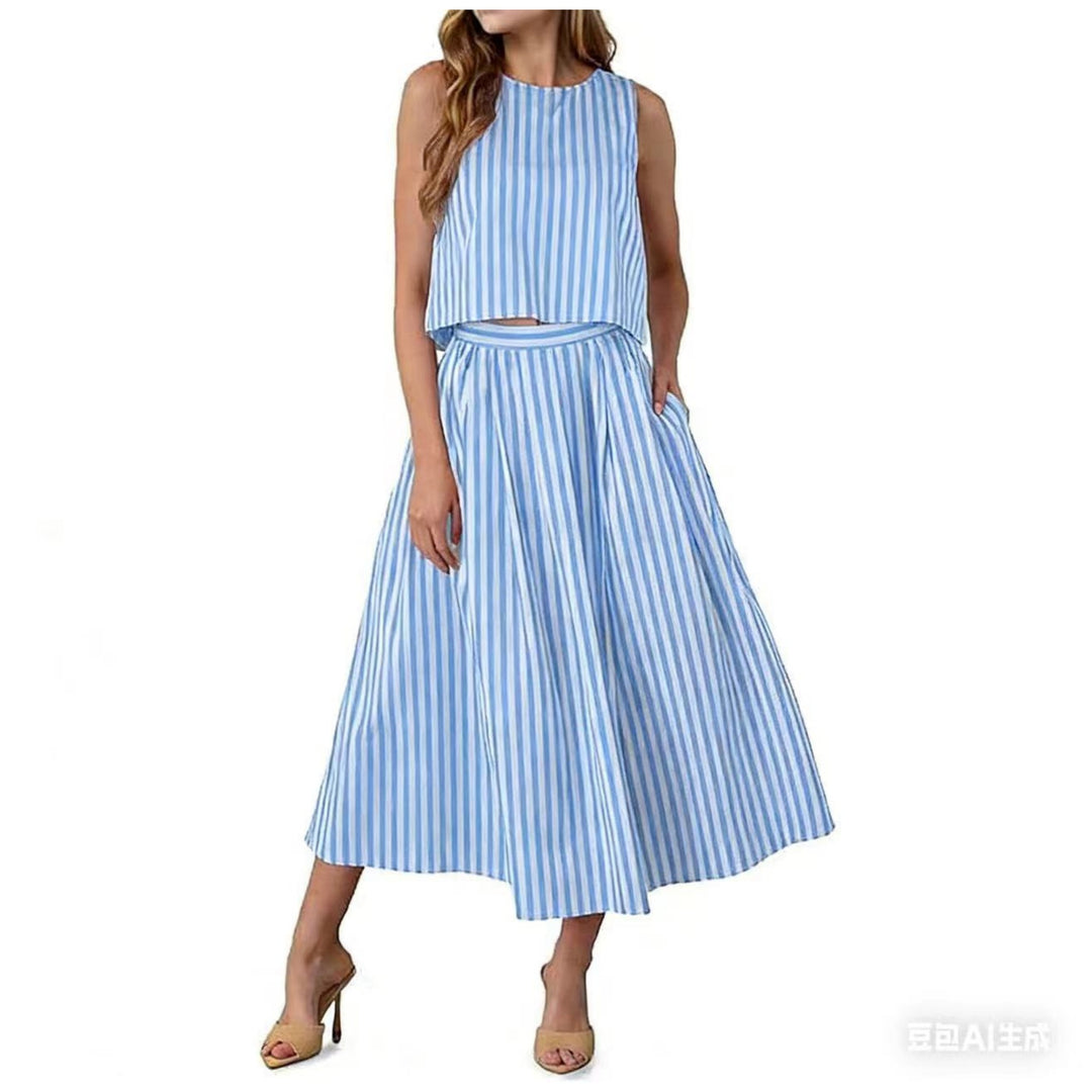 Damen Ärmelloses Midikleid mit hohem Taillenbund und ausgestelltem Faltenrock Drune