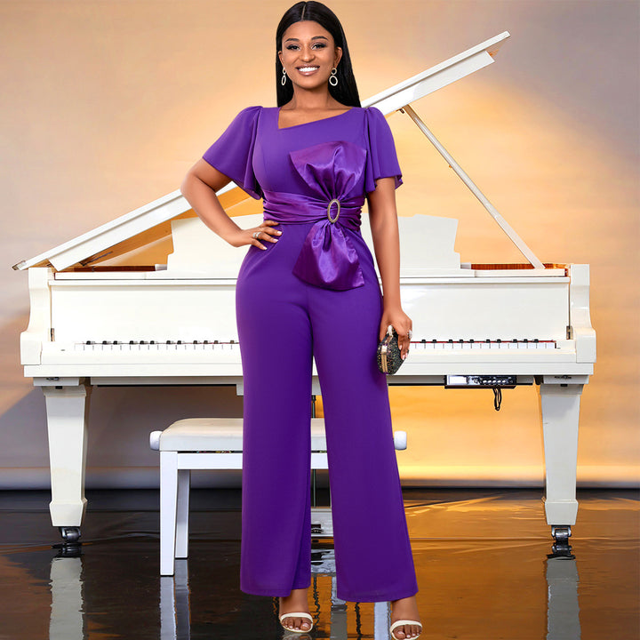 Damen Eleganter Jumpsuit mit asymmetrischem Design und eleganter Schleifenapplikation Drune
