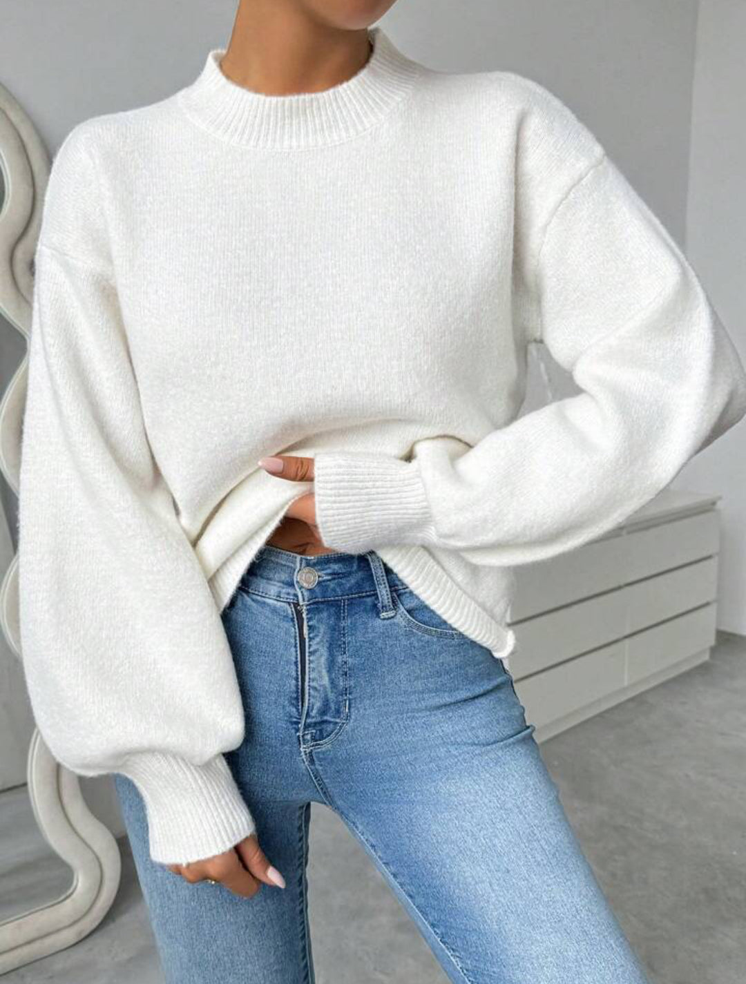 Damen Oversize Feinstrickpullover mit angedeutetem Mohair‑Effekt und verlängerten Rippbündchen Drune