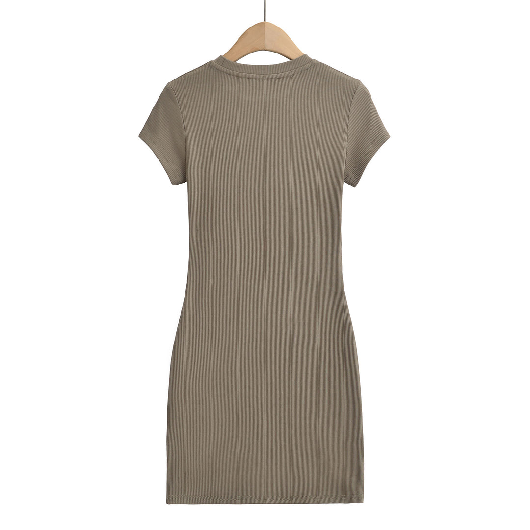 Damen figurbetontes T-Shirtkleid aus hochwertigem Stretchmaterial mit kurzem Arm Drune