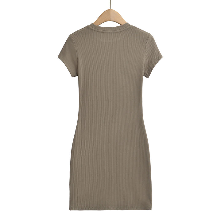 Damen figurbetontes T-Shirtkleid aus hochwertigem Stretchmaterial mit kurzem Arm Drune