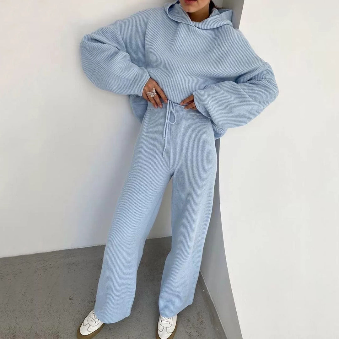 Damen gemütliches Lounge-Set mit Kapuzenpullover, Kängurutasche und weitem Jersey-Hose Drune