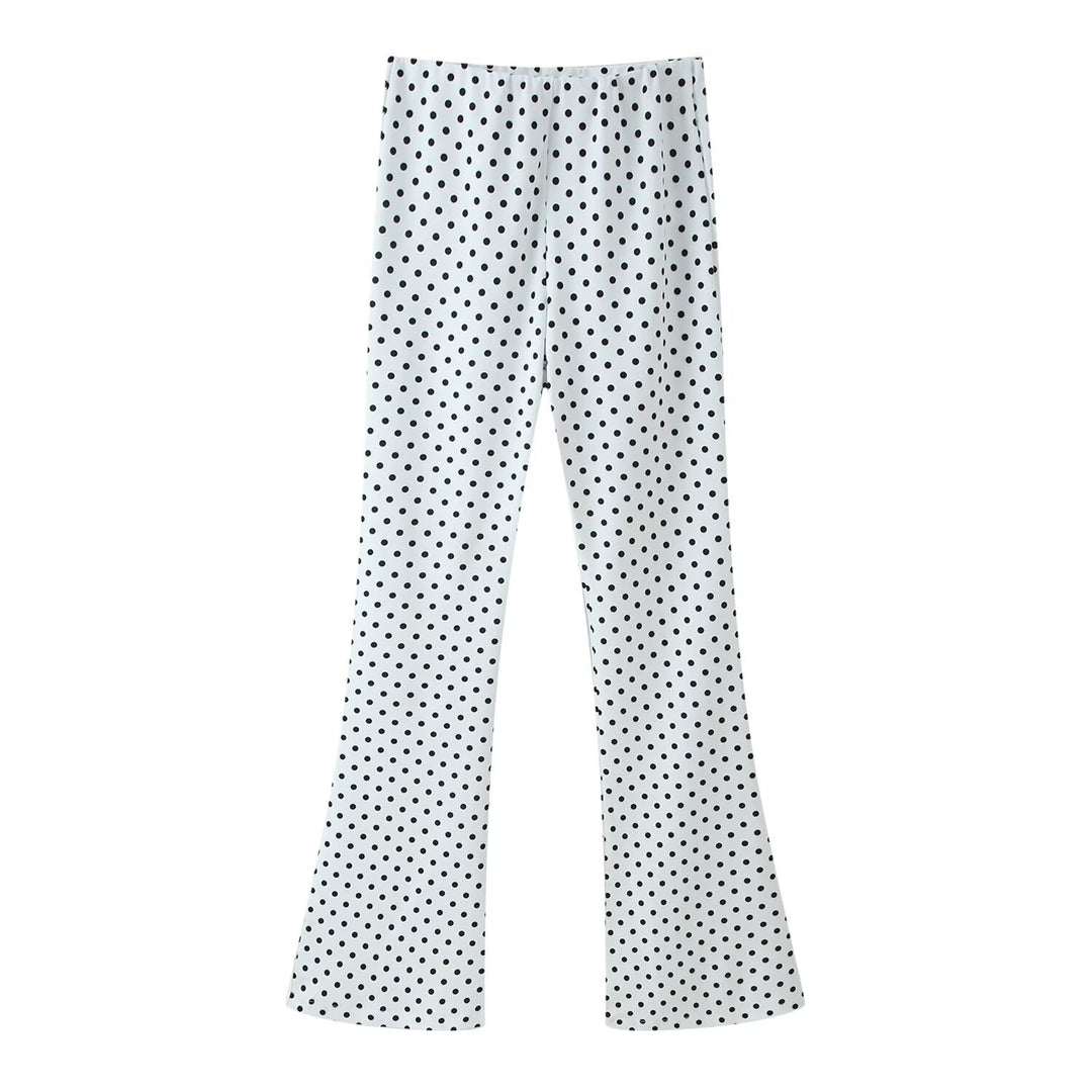 Damen Hochtaillierte Flare-Hose mit Gummibund und Polka-Dot-Print Drune