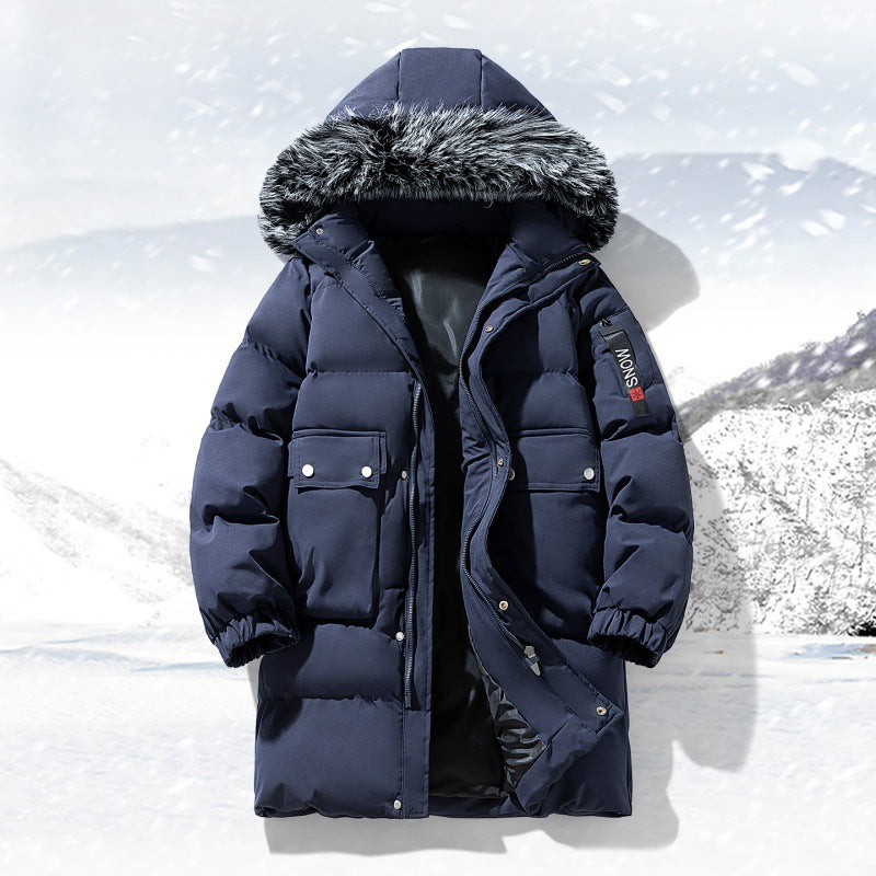 Herren langer gesteppter Winterparka mit Kapuze und Kunstfellbesatz Drune