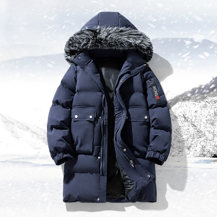 Herren langer gesteppter Winterparka mit Kapuze und Kunstfellbesatz Drune