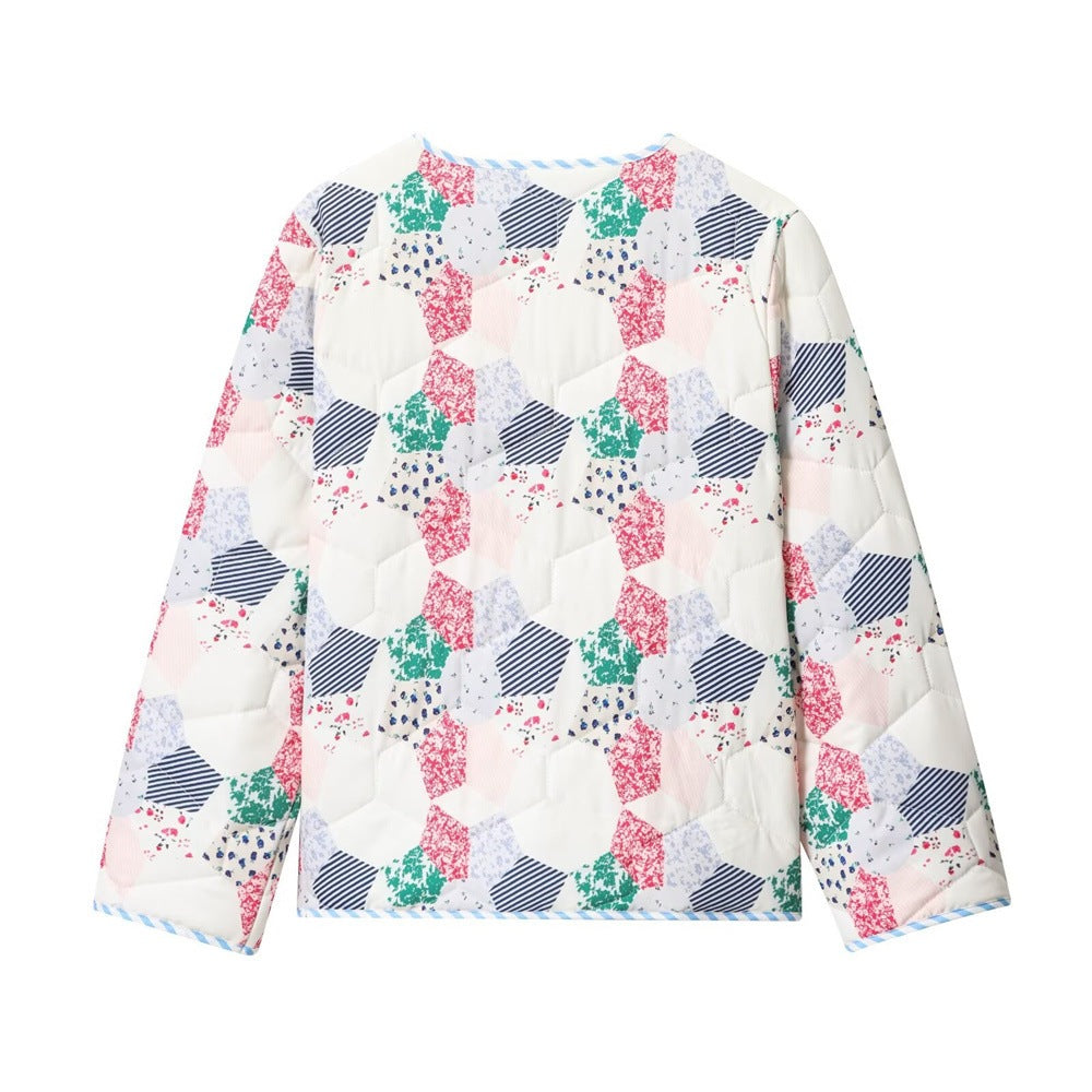 Damen Gesteppte Kurzjacke im Patchwork-Quilt-Look mit Knopfleiste und aufgesetzten Taschen Drune