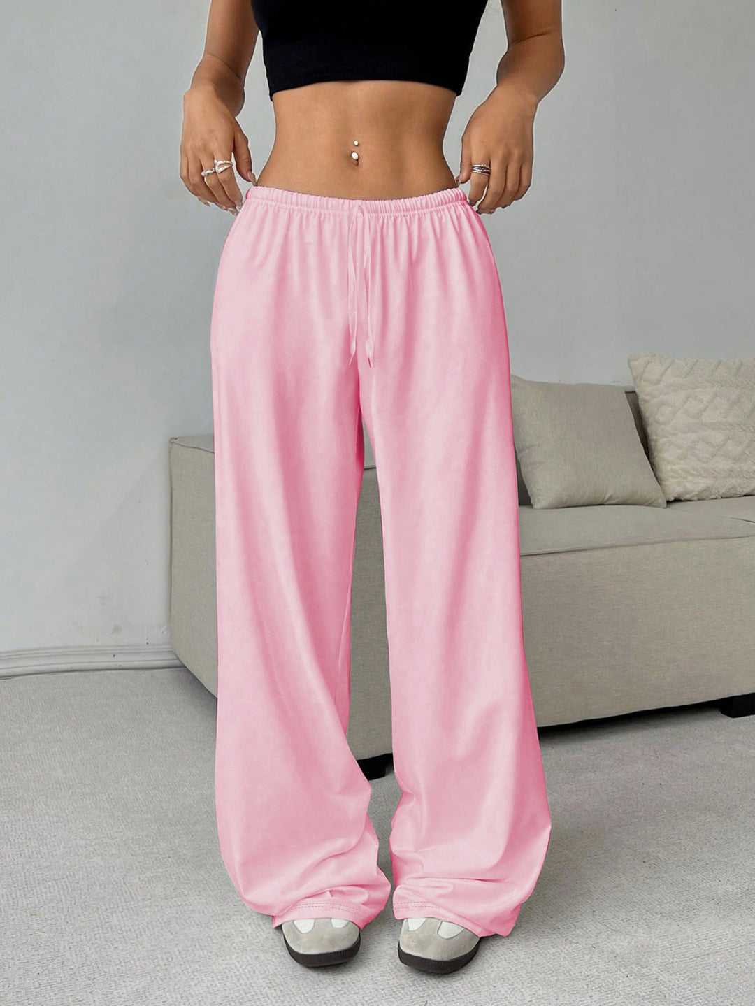 Damen nan weiter Highwaist Palazzo-Jogger mit elastischem Komfortbund, Kordelzug und seitlichen Eingrifftaschen Drune