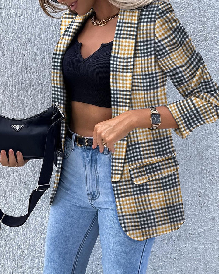 Damen Gemusterter Longblazer mit Kettenmuster, taillierter Silhouette und Pattentaschen Drune