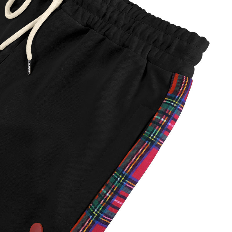 Herren lockere Jogginghose mit seitlichem Karostreifen und Druckknopfleiste Drune