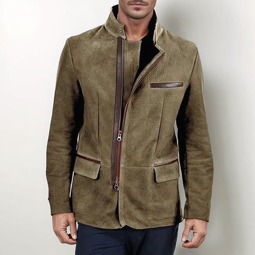 Herren nan elegante Wildlederjacke mit Stehkragen und verdecktem Reißverschluss Drune