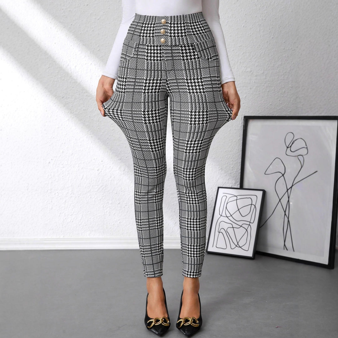 Damen Karierten High-Waist Hosen Drune
