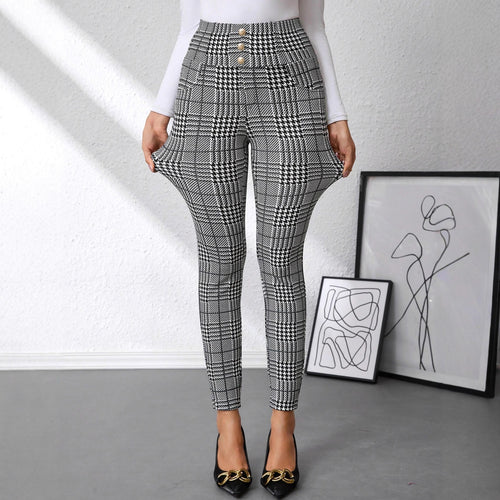 Damen Karierten High-Waist Hosen Drune