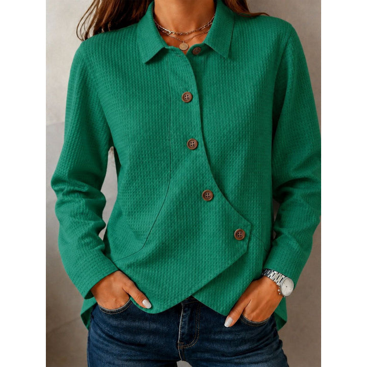 Damen strukturierte Waffel-Hemdjacke mit asymmetrischer Knopfleiste und Eingrifftasche Drune