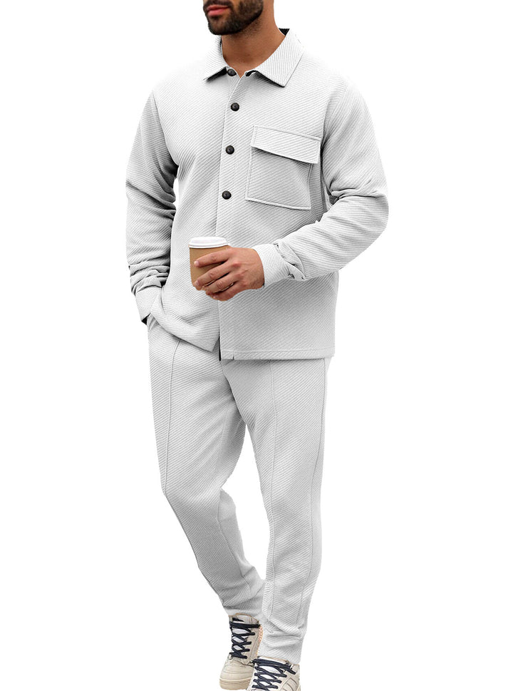 Herren Komfort-Zweiteiler Waffelstruktur-Hemdjacke mit Pattentasche und Relax-Bundhose Drune