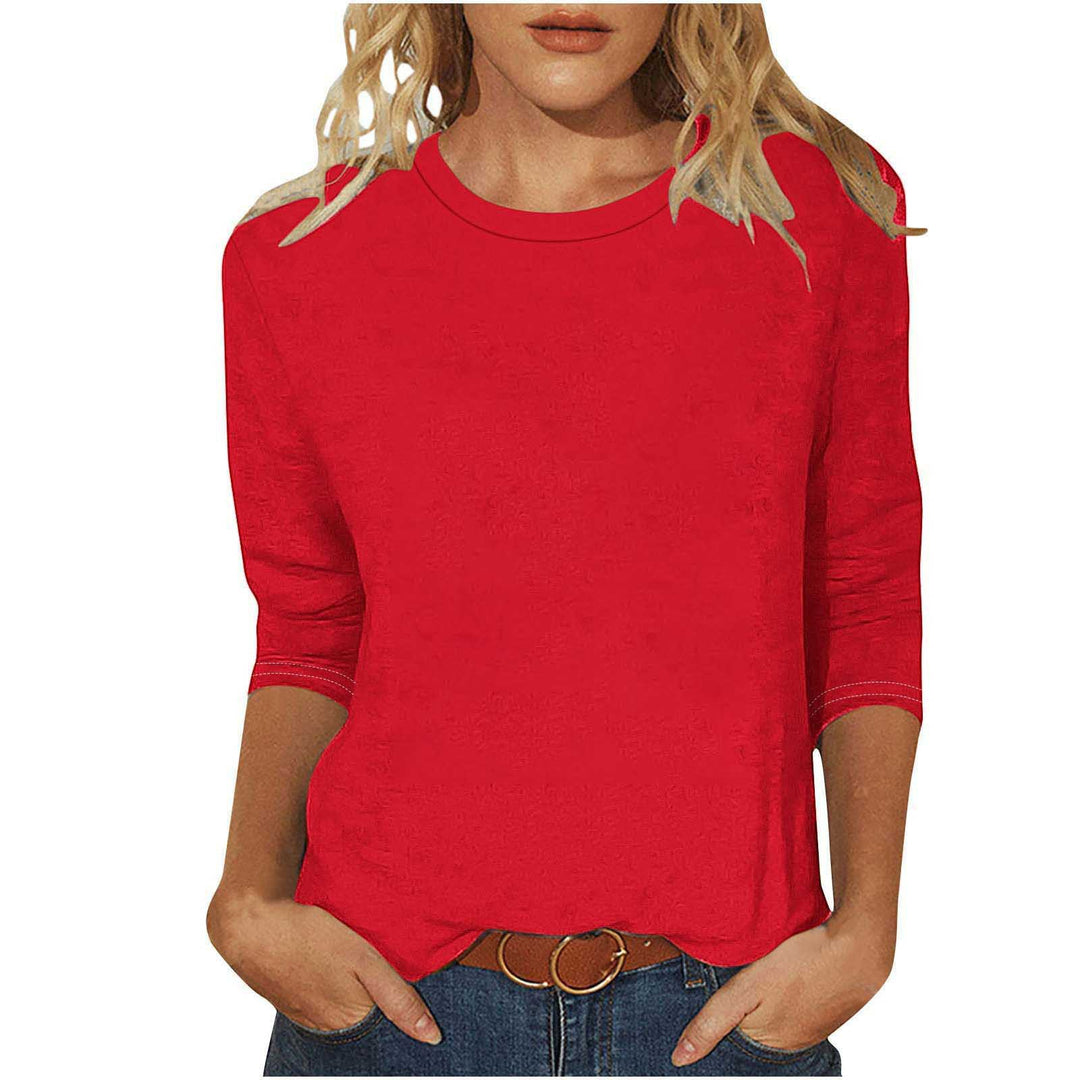 Damen nan lässiges 3/4-Arm Shirt mit Rundhalsausschnitt, lockerer Passform und seitlichen Schlitzen Drune