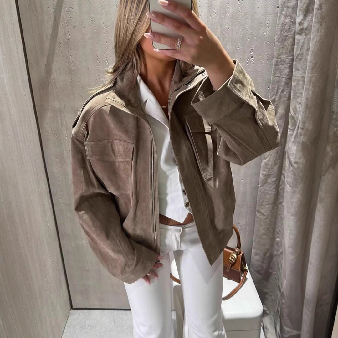 Damen Fieldjacke mit Stehkragen, Schulterklappen und elastischem Saum Drune