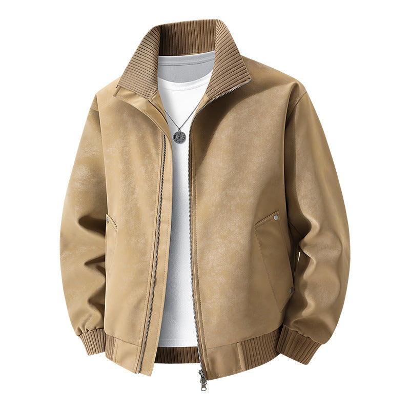 Herren Velours‑Imitat Bomberjacke mit Stehkragen, Thermofutter & Reißverschluss Drune