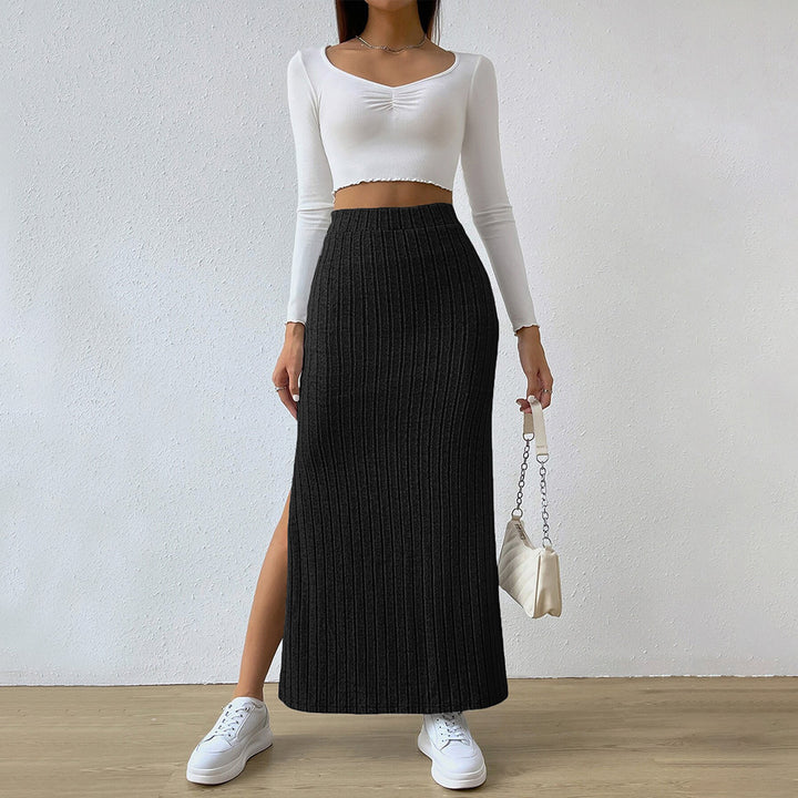 Damen gerippter Maxi-Rock mit hohem Bund, taillierter Stretchpassform und schmeichelnder Längsrippe Drune