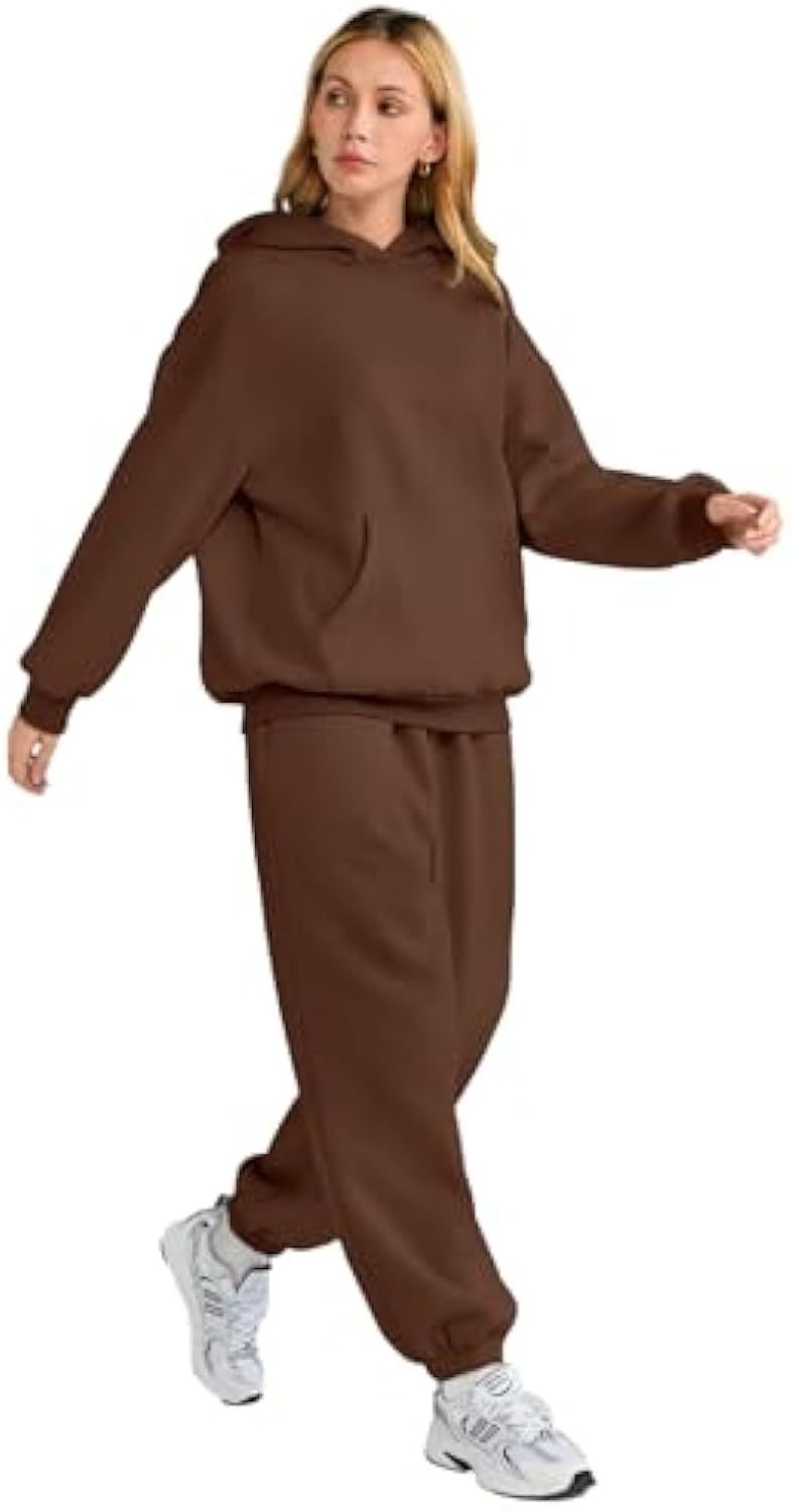 Damen Lässiges Hoodie-Jogging-Set aus French Terry mit Oversize-Kapuzenpullover und hochgeschnittener Jogginghose Drune
