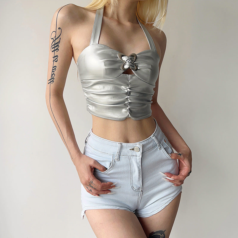 Damen Metallic Crop Top Drune