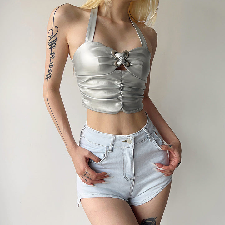 Damen Metallic Crop Top Drune