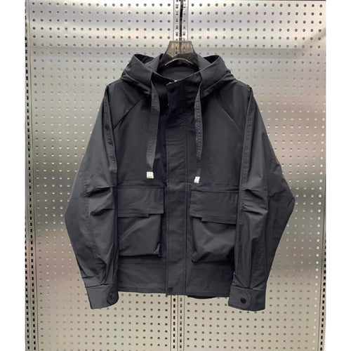 Herren Leichte Utility-Jacke mit Kapuze, mehreren Pattentaschen und verdecktem Reißverschluss Drune