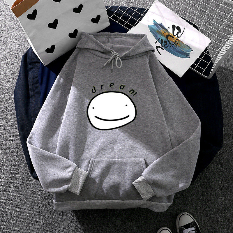 Unisex nan Oversize-Kapuzenpullover mit minimalistischem Smiley-Print, weichem Fleece-Innenfutter und praktischer Kängurutasche Drune