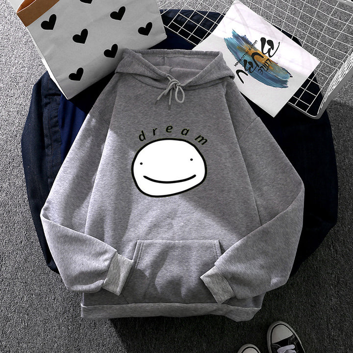 Unisex nan Oversize-Kapuzenpullover mit minimalistischem Smiley-Print, weichem Fleece-Innenfutter und praktischer Kängurutasche Drune