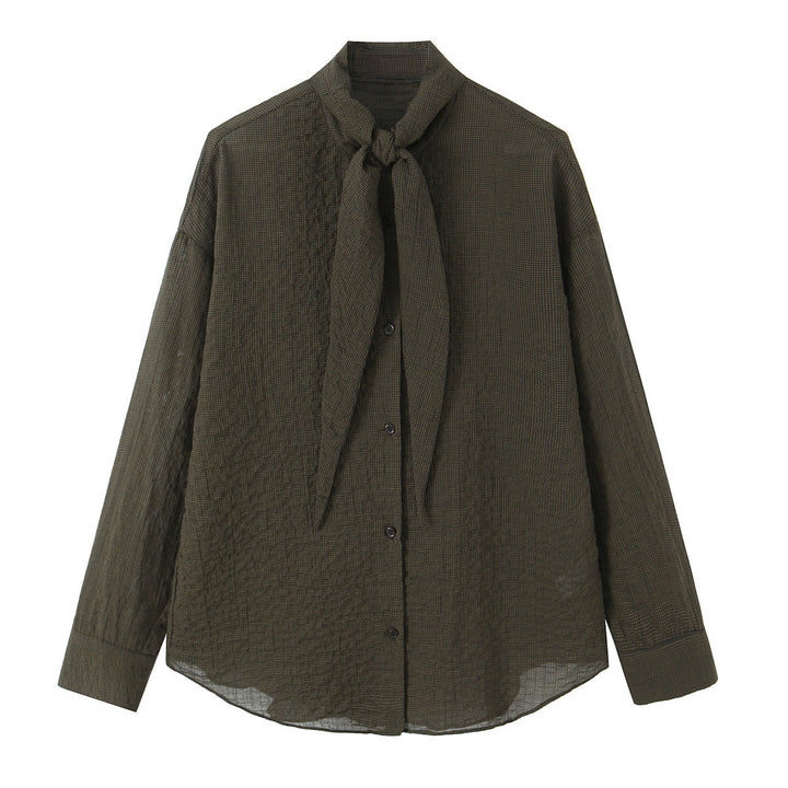 Damen Oversize-Bluse mit Schleifenkragen und feinem Vichy-Karo Drune