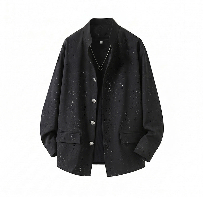 Herren Zweiteiliges Oversize-Lounge-Set mit gesprenkelter Übergangsjacke und weiter Bundfaltenhose Drune