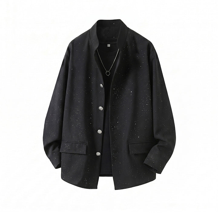 Herren Zweiteiliges Oversize-Lounge-Set mit gesprenkelter Übergangsjacke und weiter Bundfaltenhose Drune