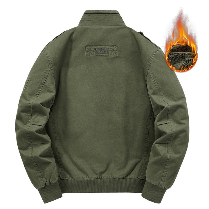 Herren Thermo-gefütterte Field‑Bomberjacke im Canvas‑Look mit Sherpa‑Innenfutter und Stehkragen Drune
