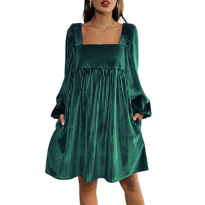 Damen Lässiges Maxikleid mit quadratischem Ausschnitt und Puffärmeln Drune