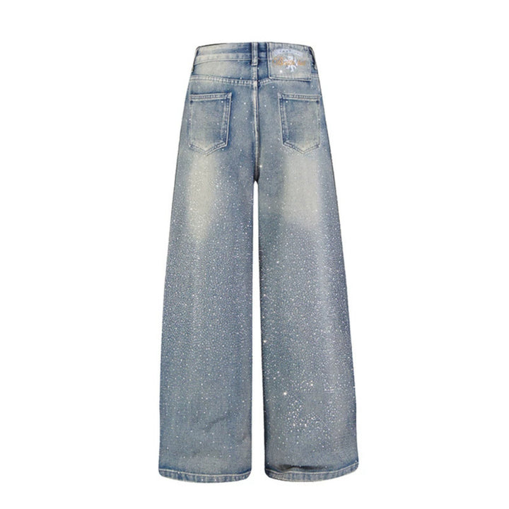 Damen Weite hochgeschnittene Palazzo-Jeans mit Glitzereffekt und Used-Waschung Drune