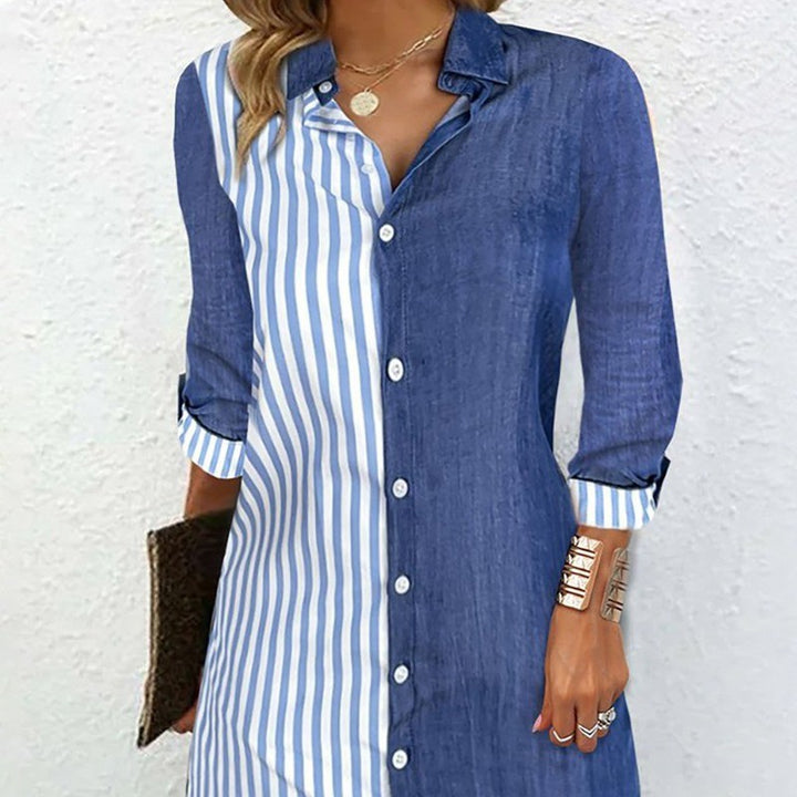 Damen Hemdblusenkleid mit Streifendesign und Denim-Optik Drune