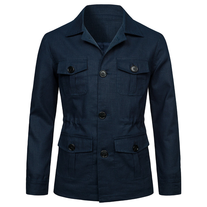 Herren Leinen-Mix Feldjacke mit Pattentaschen und taillierter Passform Drune