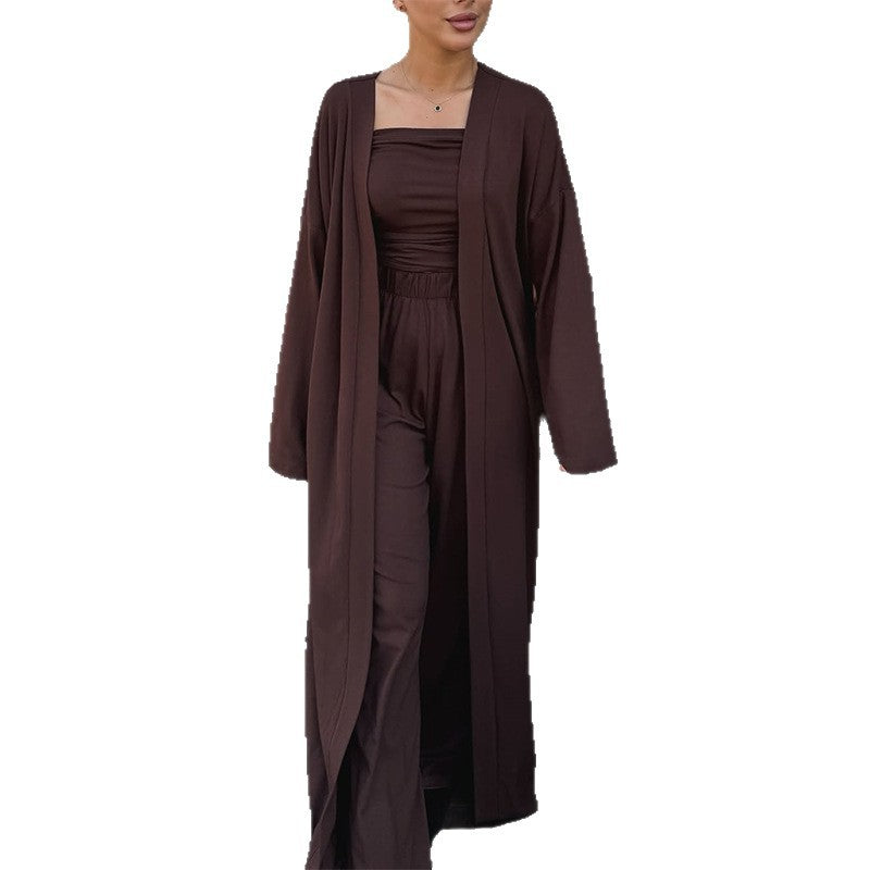 Damen Loungewear-Ensemble mit langem Kimono und schmalem Oberteil Drune