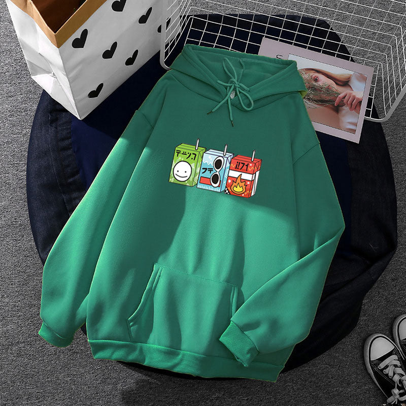 Damen nan oversized Kapuzenpullover mit Cartoon-Getränkekarton-Print, Kängurutasche und weichem Innenfutter Drune