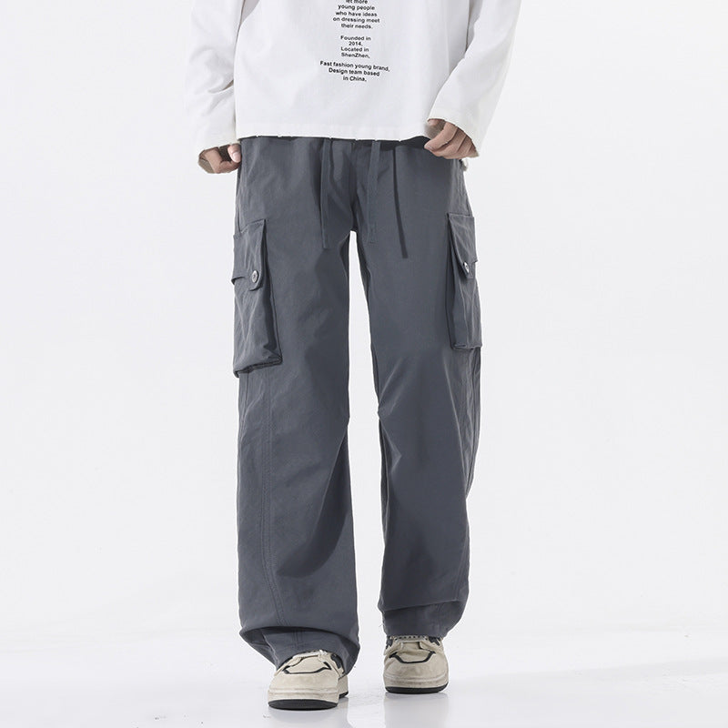 Herren Weite Twill-Cargohose mit Kordelbund und großen Patten-Taschen Drune
