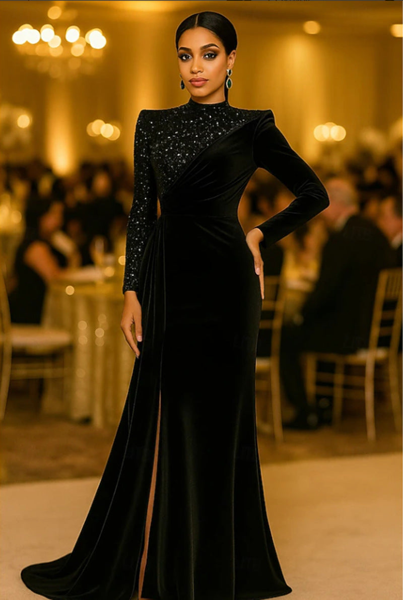 Damen Elegantes Abendkleid mit schimmerndem Oberteil und raffinierter Drapierung Drune