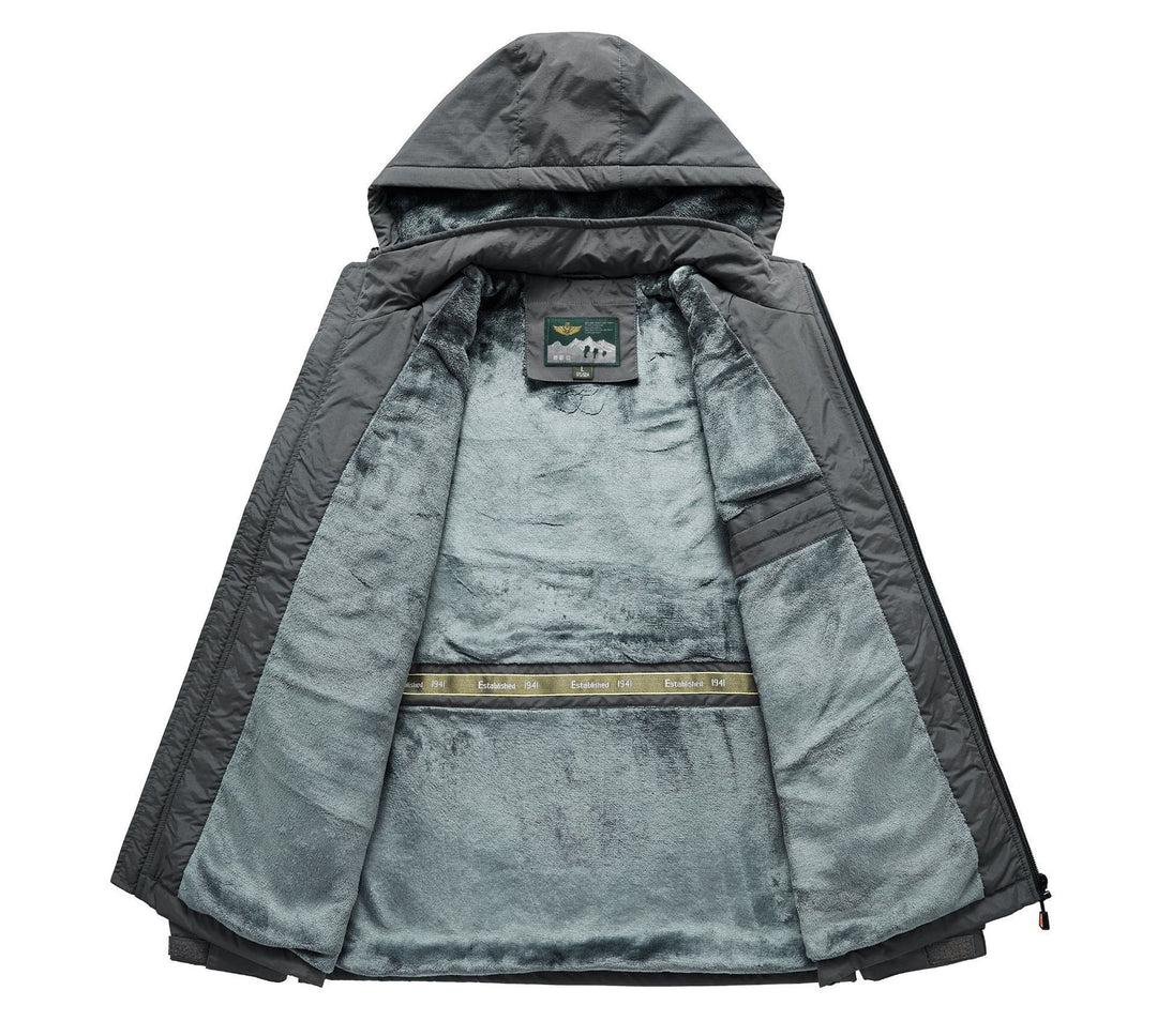 Herren Outdoorjacke mit Plüsch-Innenfutter, verstellbarer Kapuze und winddichter Front Drune